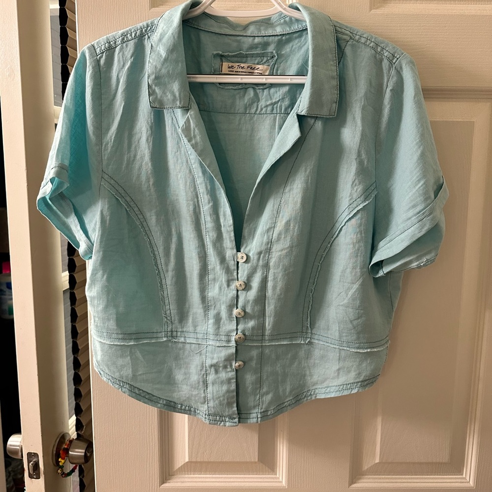 Free People cropped Annabelle top.  Light blue